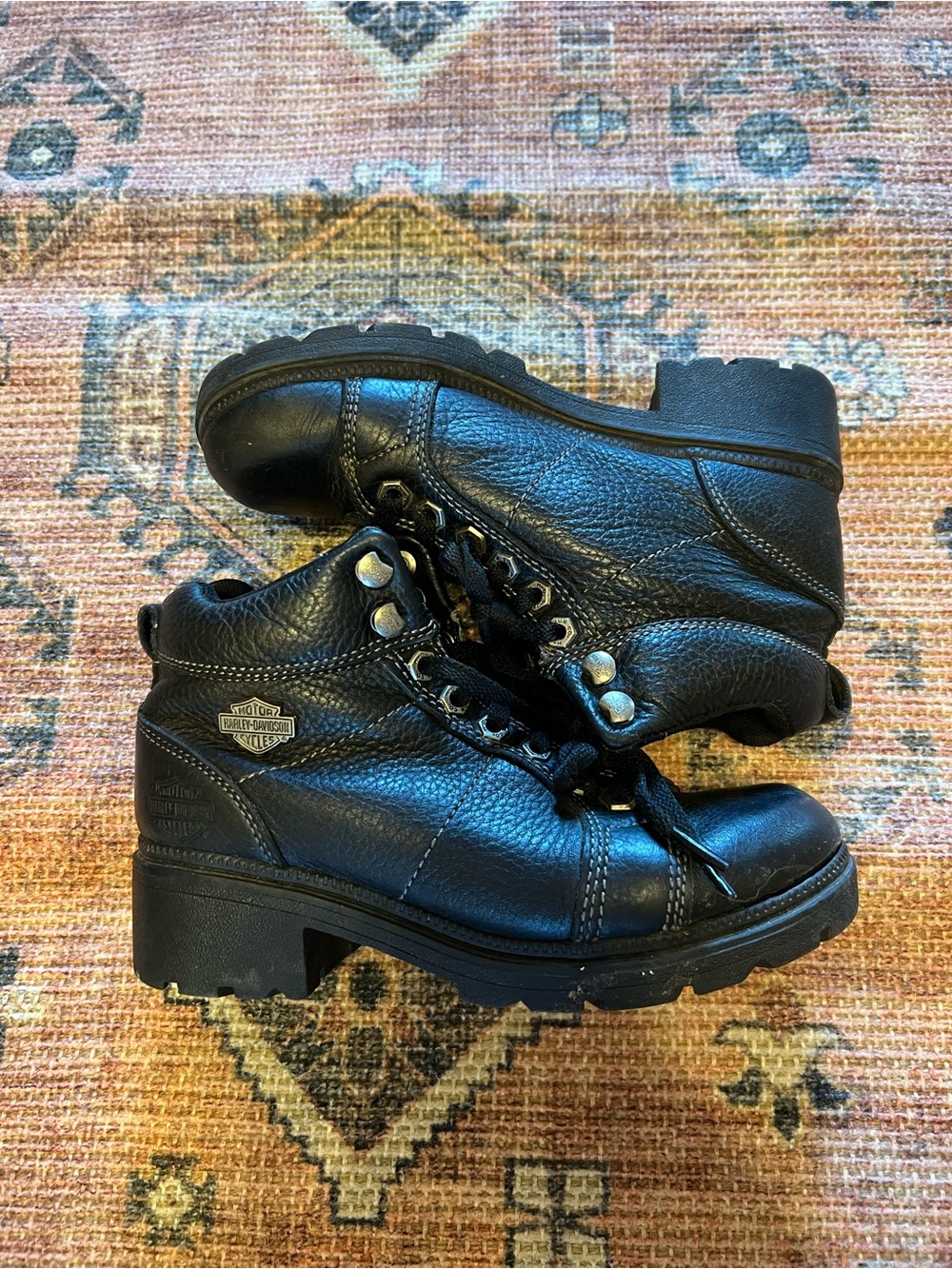 Harley-Davidson Black Leather Lace-Up Boots